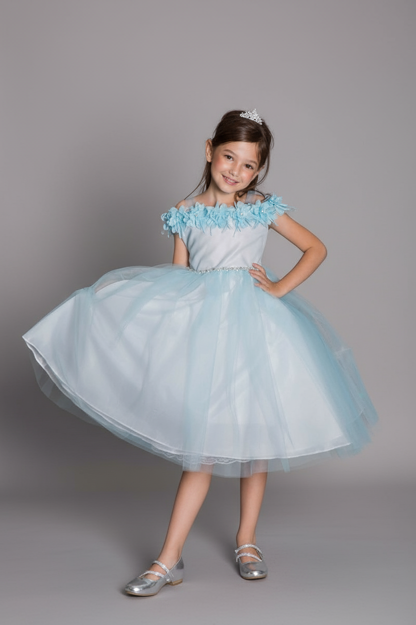 Calla Collection D-797 elegant flower girl dress featuring a pearl beaded waistband