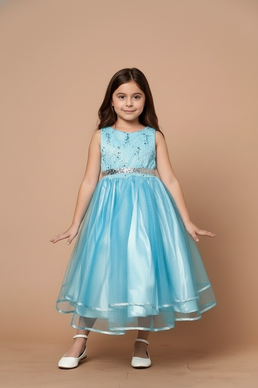 Elegant formal dress Calla Collection D-813 highlighting a lace bodice layered over a tailored lining