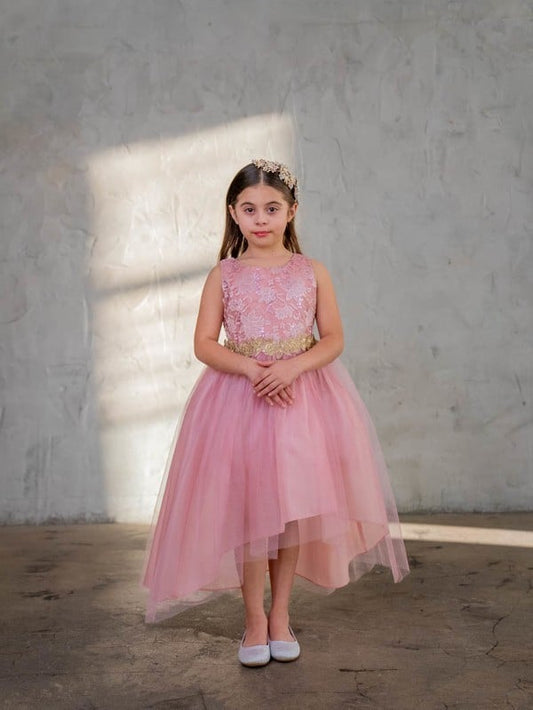 Calla Collection D-814 girls sequin bodice hi-low formal dress