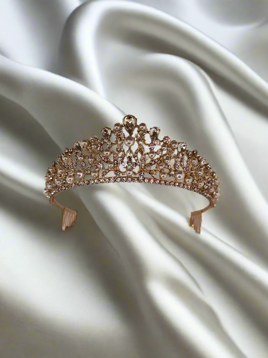 Calla Collection Tiara TR-931 Sophisticated Rhinestone and Pearl Crown