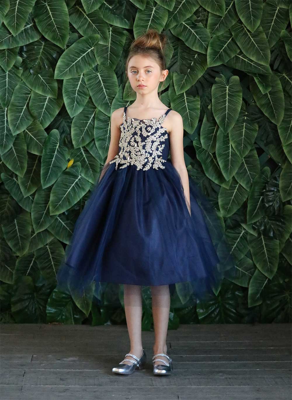 Glittering rhinestone embellishments defining the structured waistline pattern of Calla Collection D-778-Big