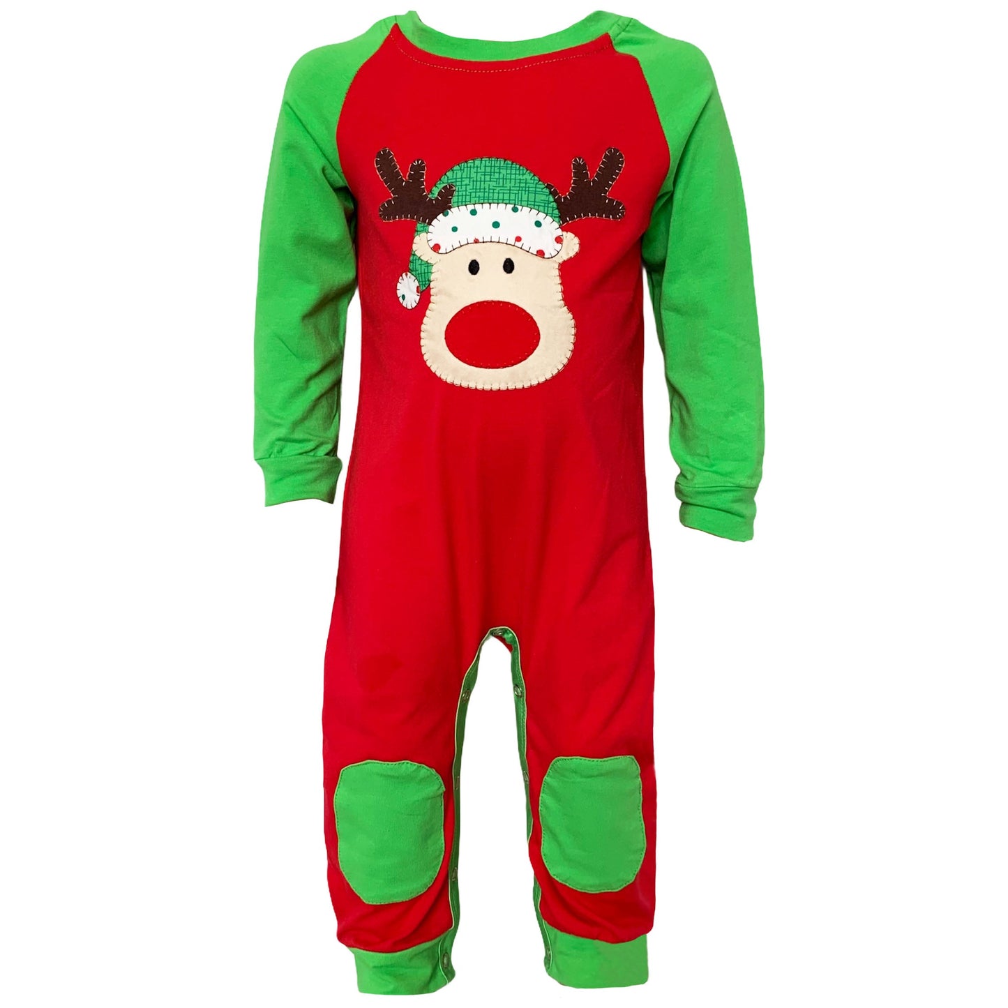 AnnLoren Baby Toddler Boys Long Sleeve Rudolf the Reindeer Christmas Romper