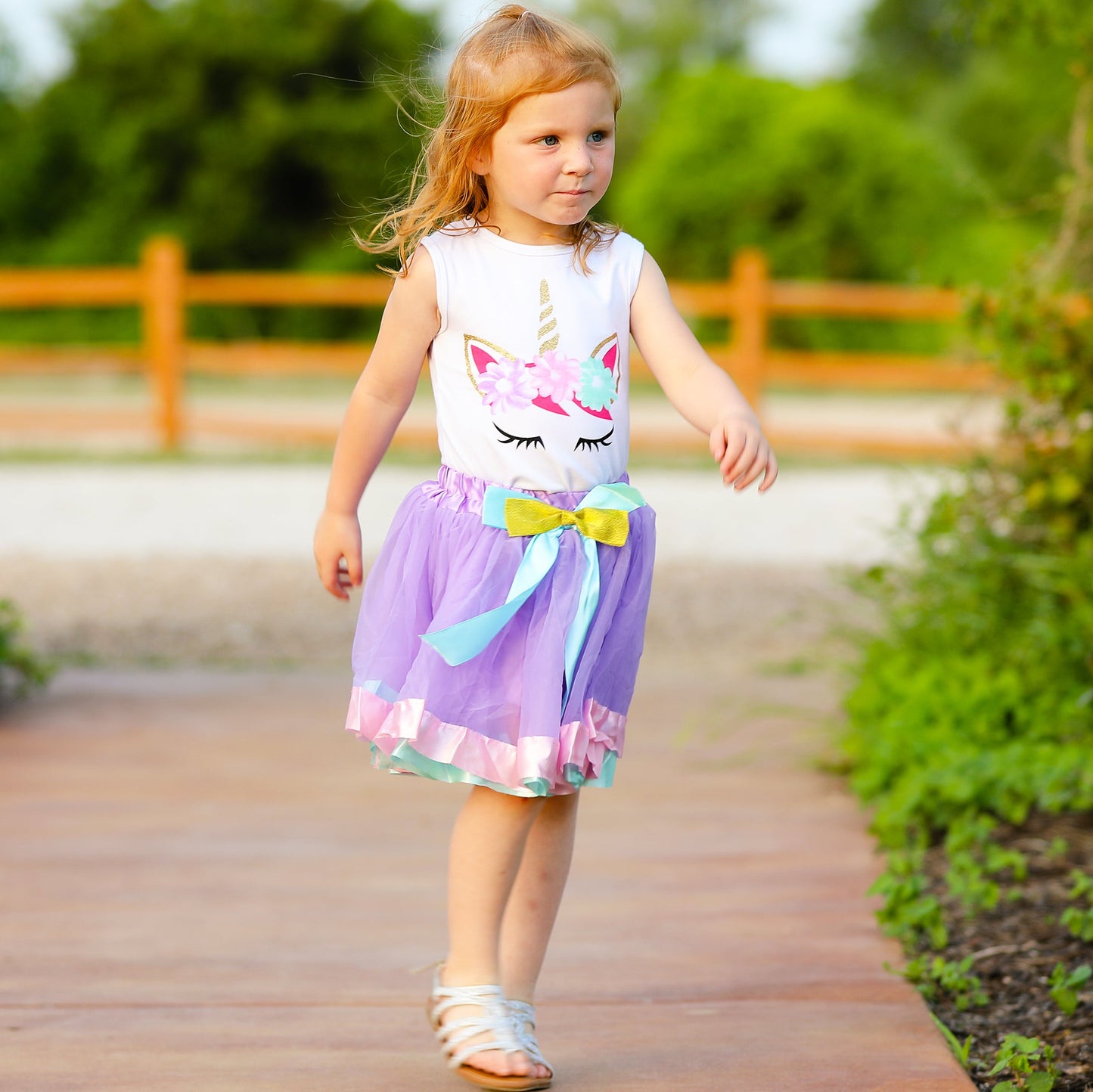 Girls Unicorn Tank Top and  Purple Tulle Skirt Spring Outfit Set