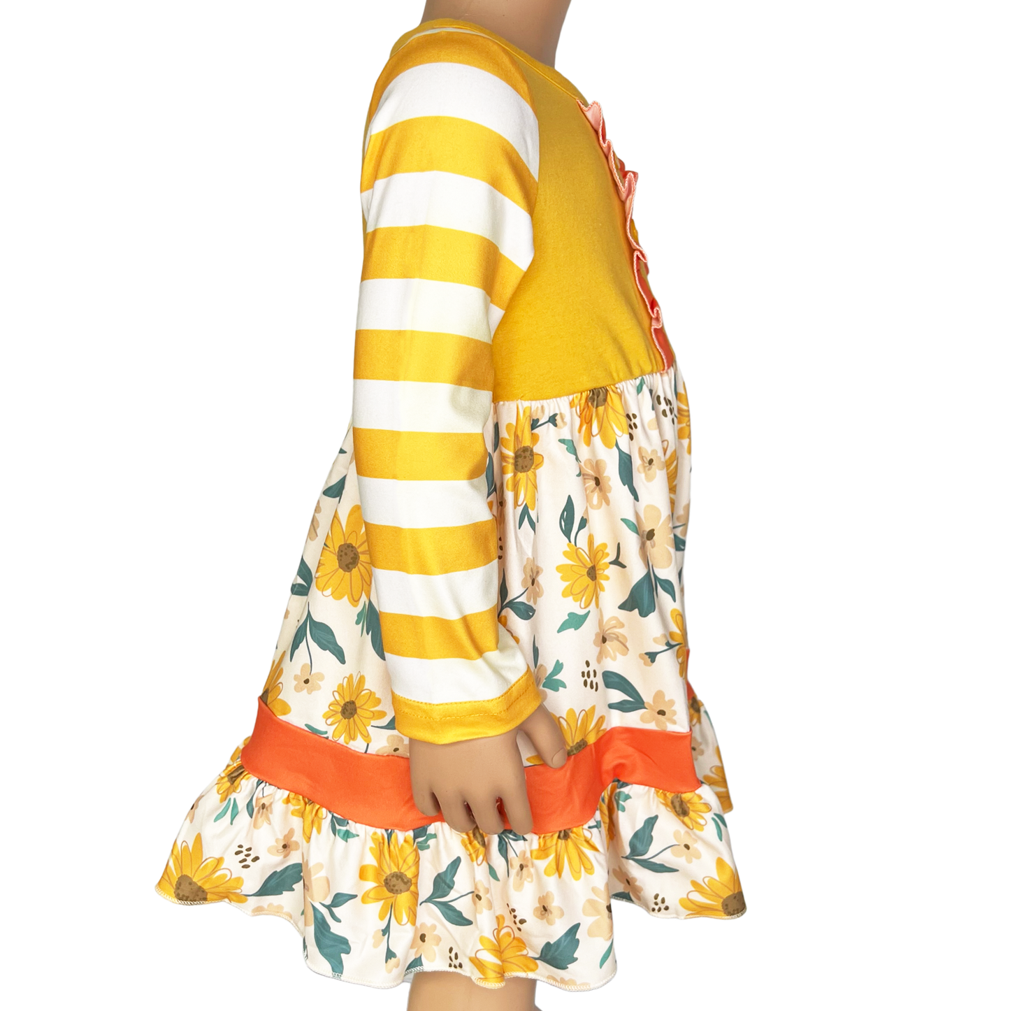 Girls Yellow & Orange Daisy Floral Fall Long Sleeve Dress