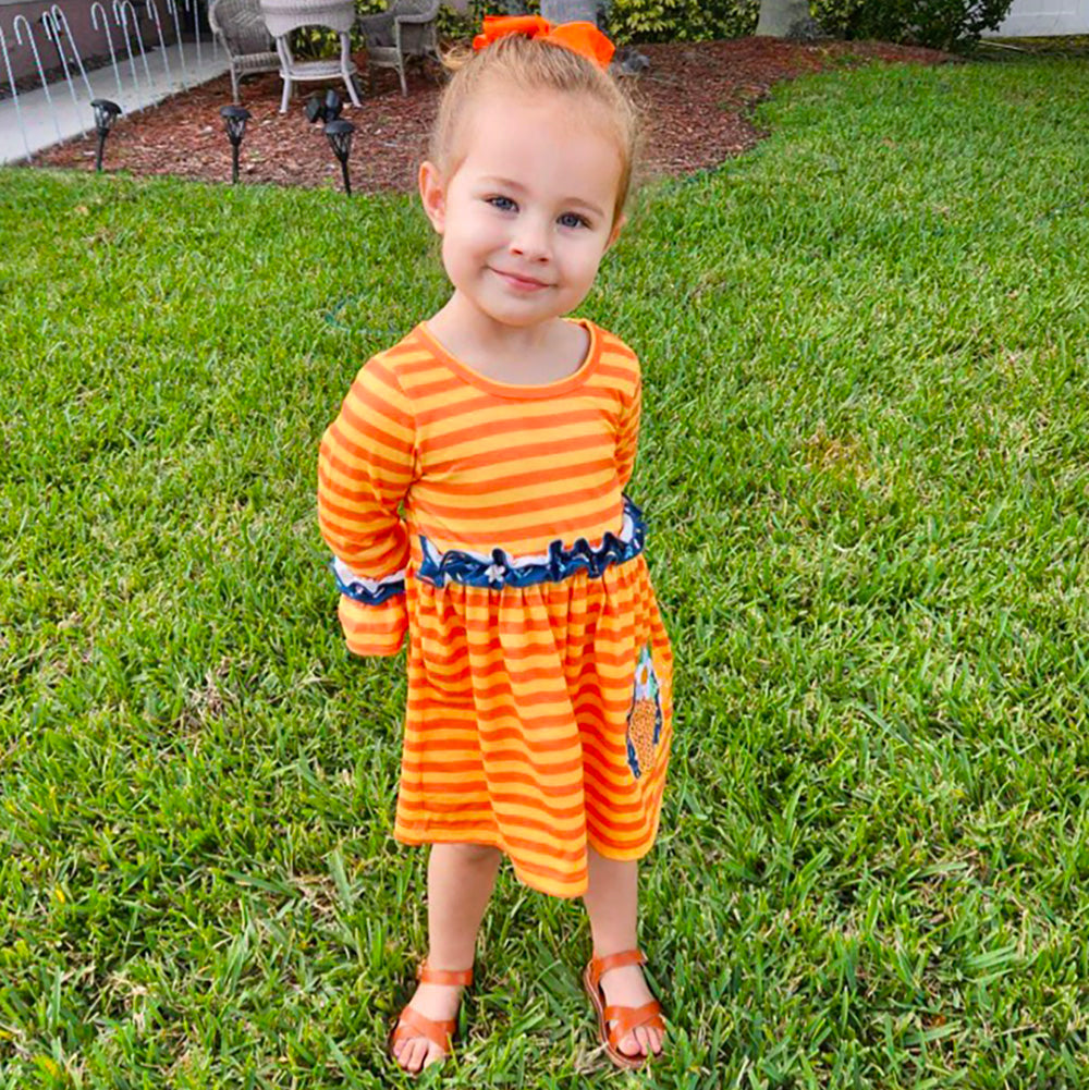 AL Limited Girls Autumn Leopard Pumpkin Orange Striped Long Sleeve Dress