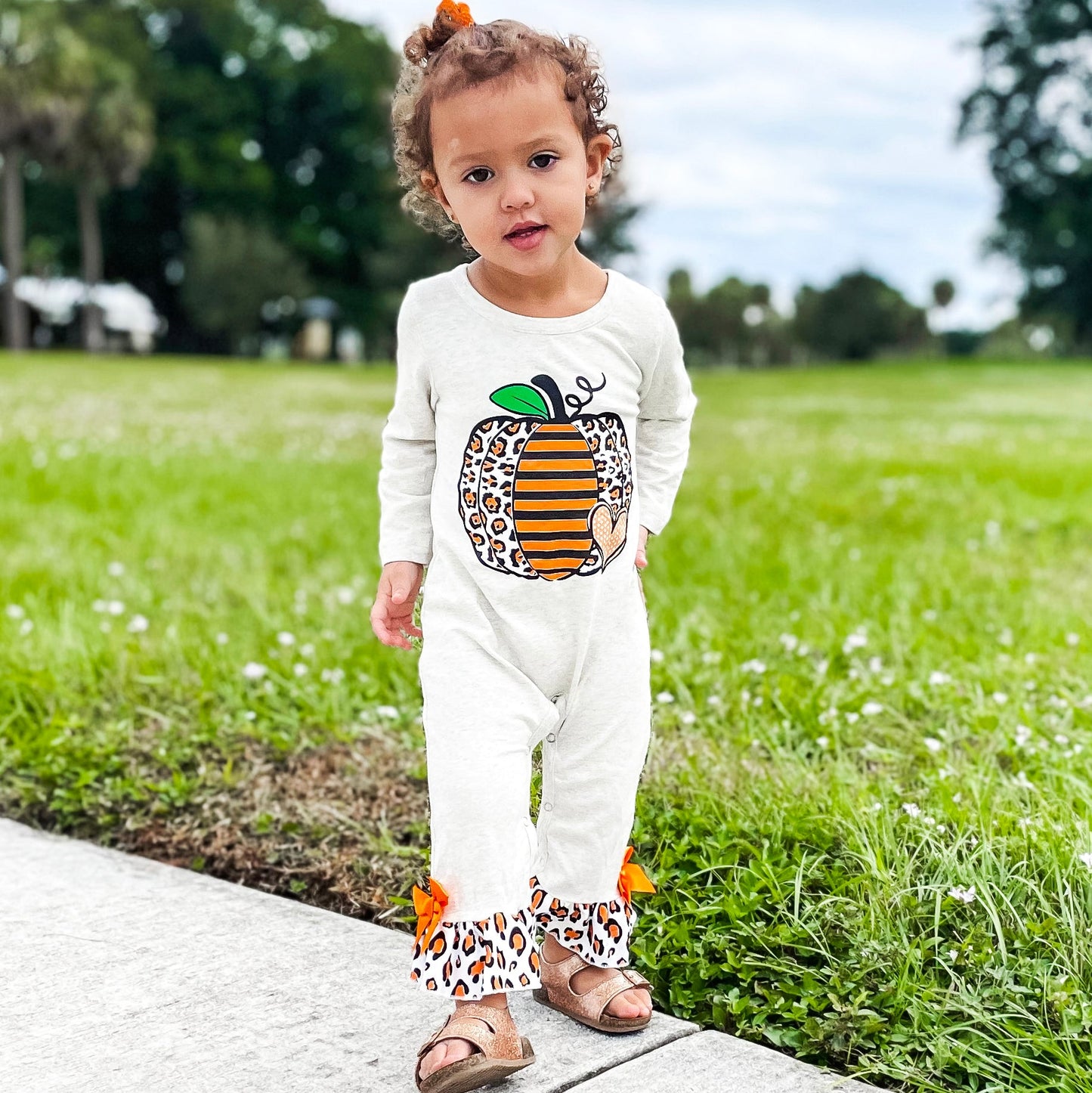 Baby Girls Thanksgiving Autumn Orange Pumpkin Romper