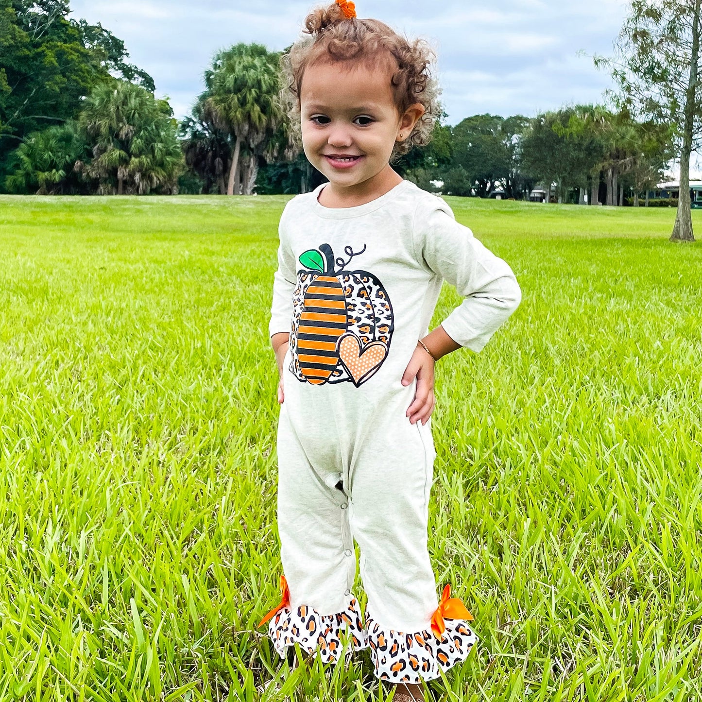 Baby Girls Thanksgiving Autumn Orange Pumpkin Romper