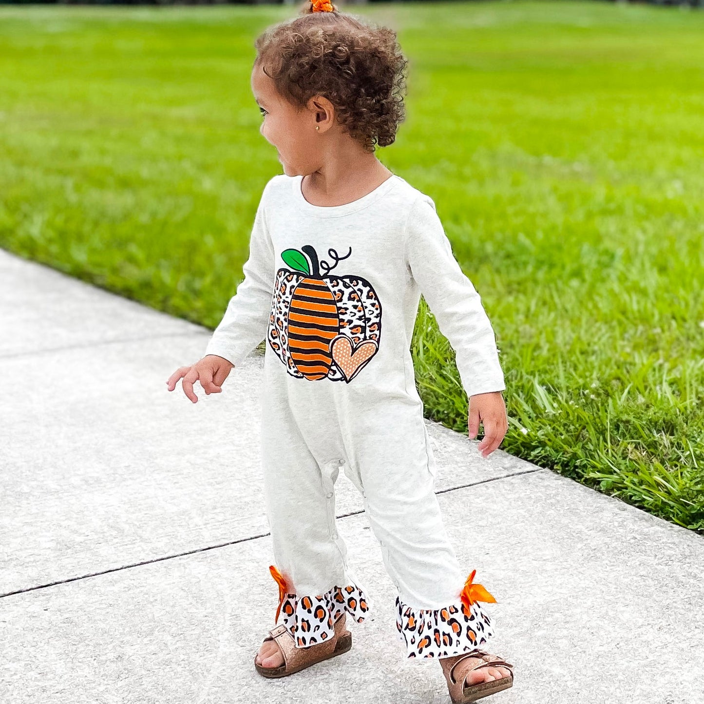 Baby Girls Thanksgiving Autumn Orange Pumpkin Romper