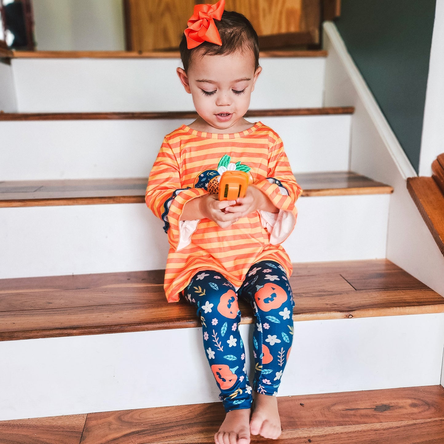 Girls Orange & Blue Fall Harvest Pumpkin Tunic and Leggings