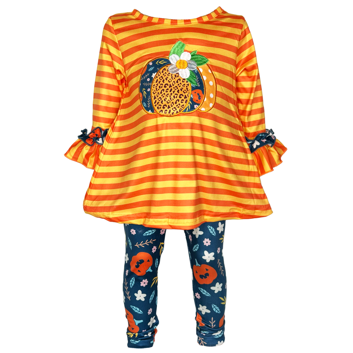 Girls Orange & Blue Fall Harvest Pumpkin Tunic and Leggings