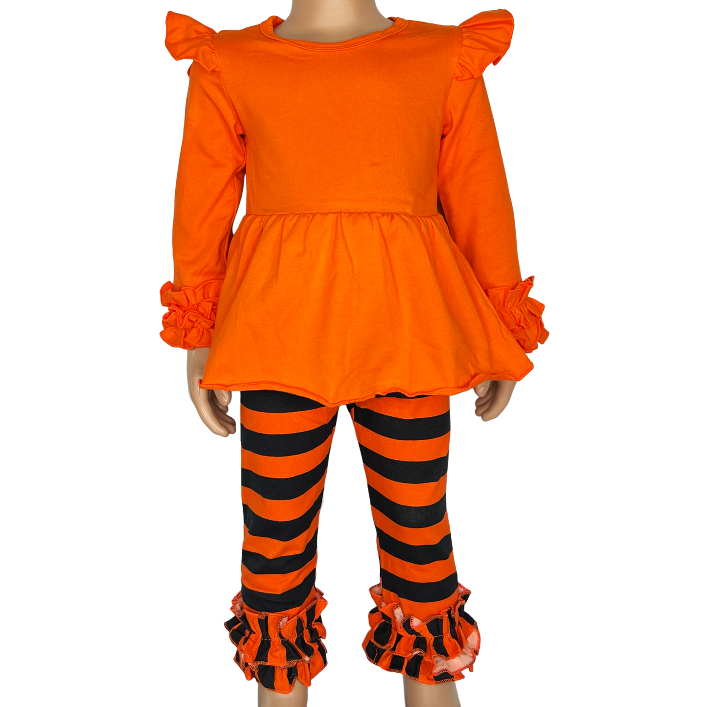 Girls Black & Orange Blank Orange Ruffle Tunic Stripe Pants Halloween