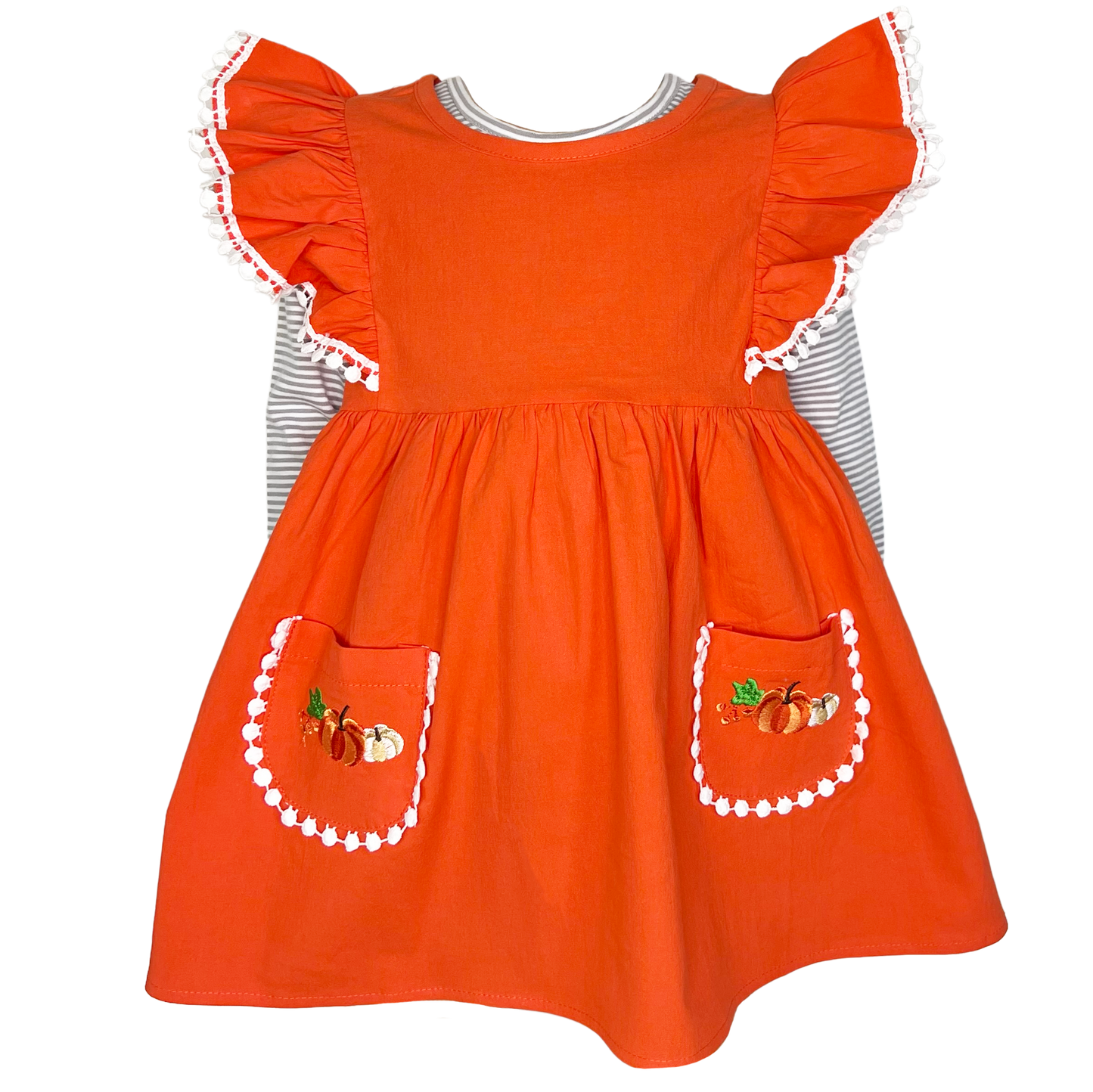 Girls Orange Fall Dress Pockets Long Sleeves Thanksgiving Party Dress