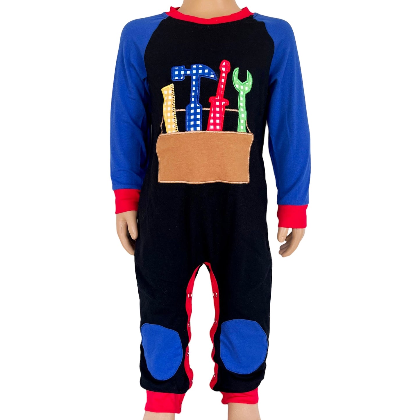 Baby Boys Blue Cotton Long Sleeve Tool Box Romper
