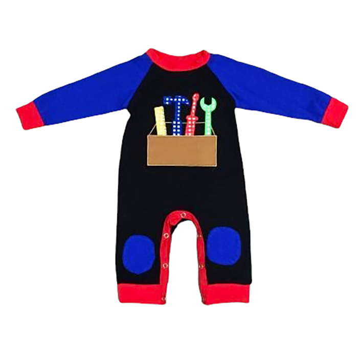 Baby Boys Blue Cotton Long Sleeve Tool Box Romper