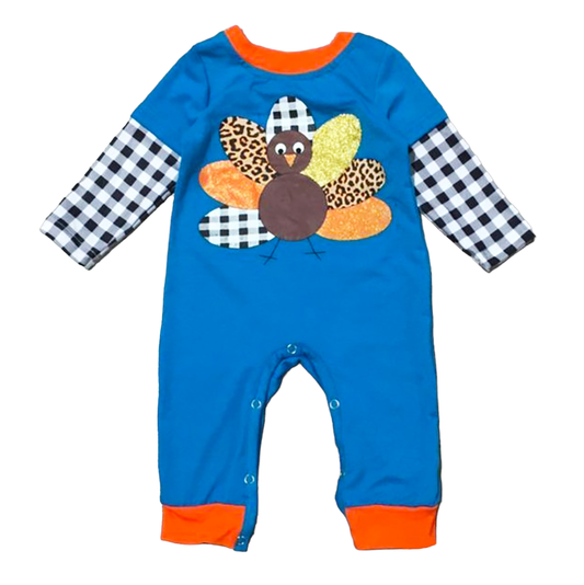 Boys Long Sleeve Thanksgiving Turkey Baby Toddler Romper