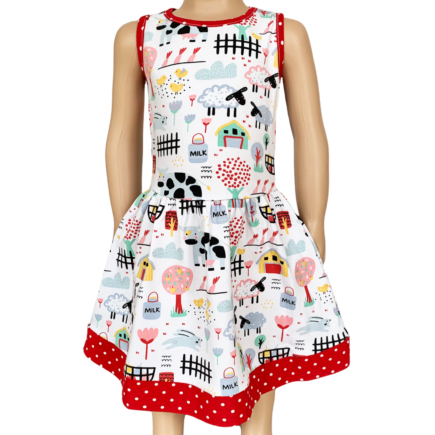 AnnLoren Little & Big Girls Farm Animal Sleeveless Cotton Swing Dress