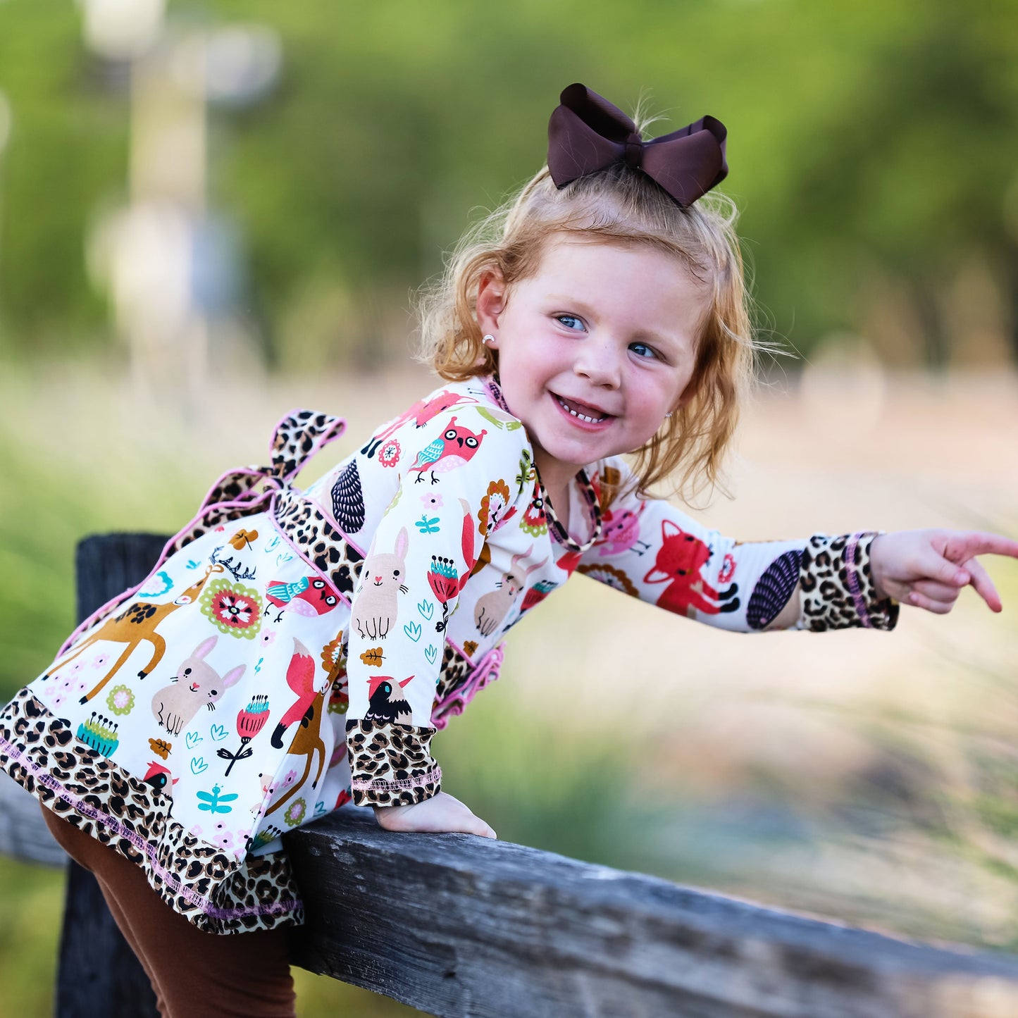 AnnLoren Big Little Girls Boutique Fall Forest Fox and Friends Dress & Leggings