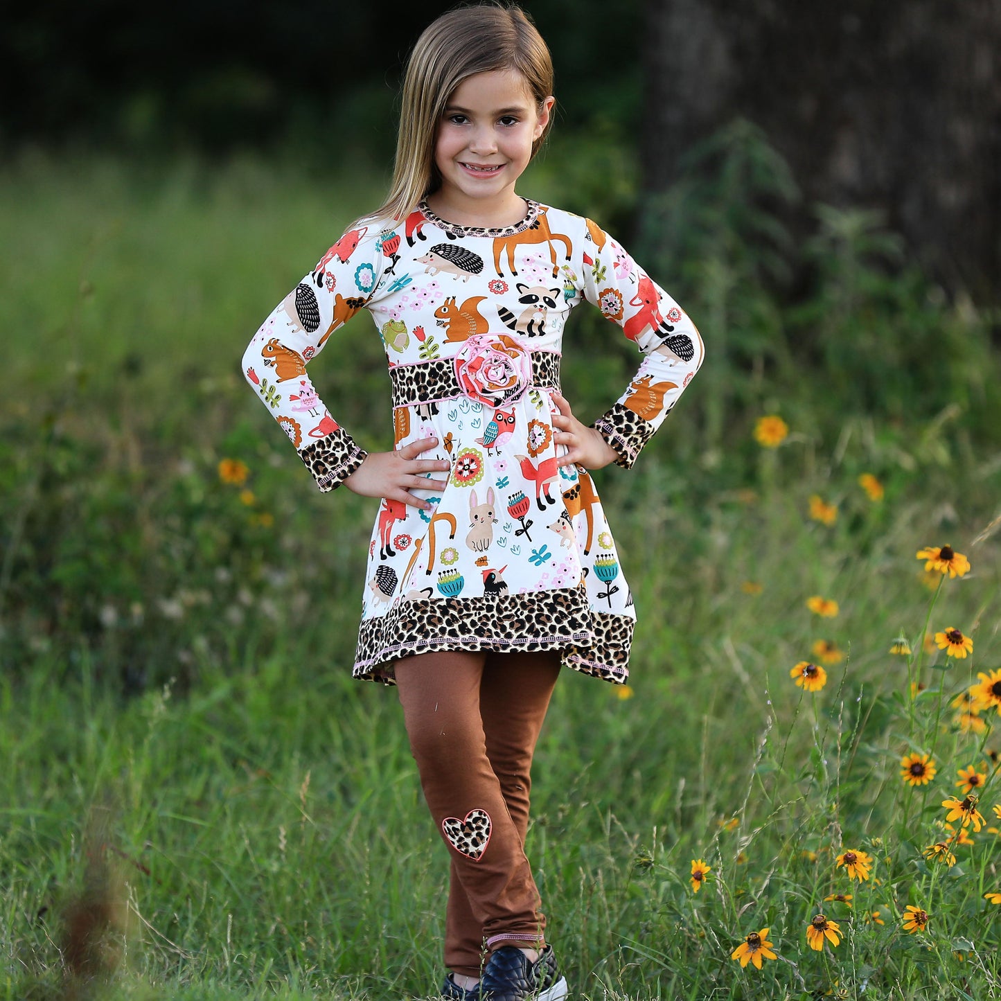 AnnLoren Big Little Girls Boutique Fall Forest Fox and Friends Dress & Leggings