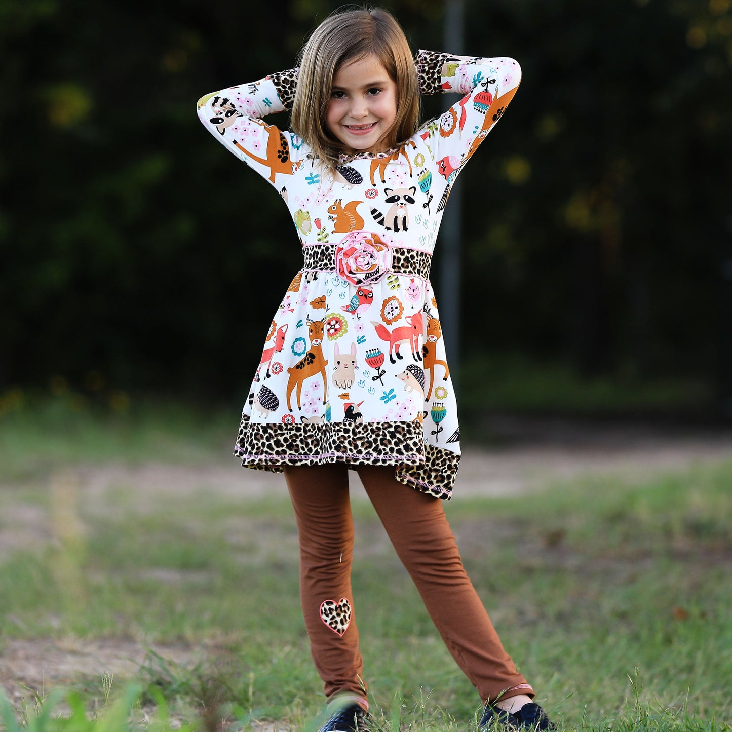 AnnLoren Big Little Girls Boutique Fall Forest Fox and Friends Dress & Leggings