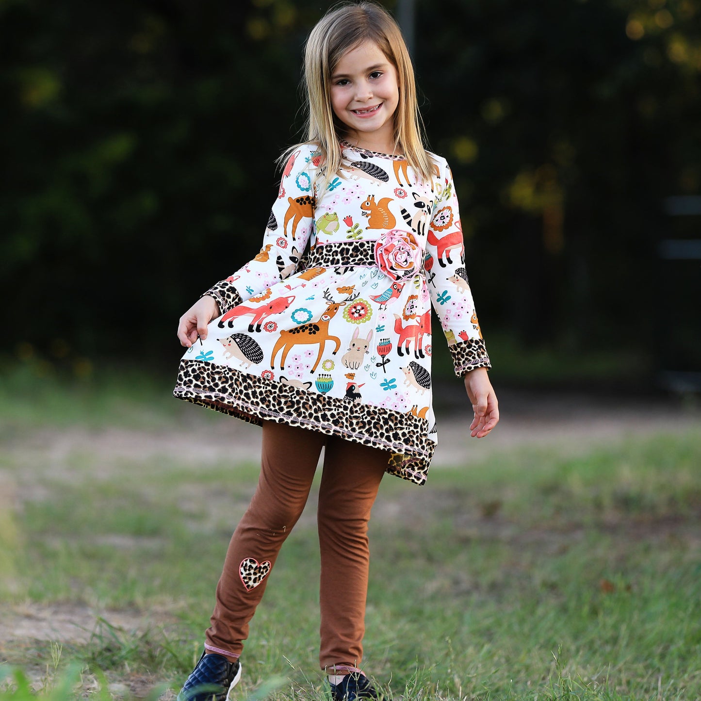 AnnLoren Big Little Girls Boutique Fall Forest Fox and Friends Dress & Leggings