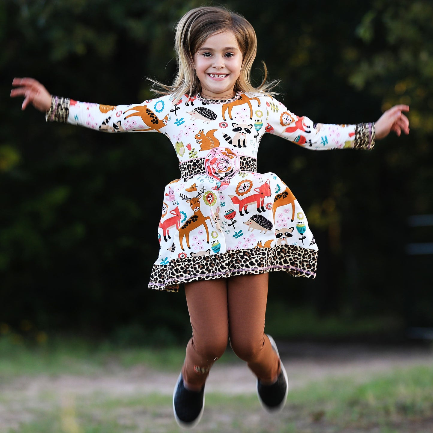 AnnLoren Big Little Girls Boutique Fall Forest Fox and Friends Dress & Leggings