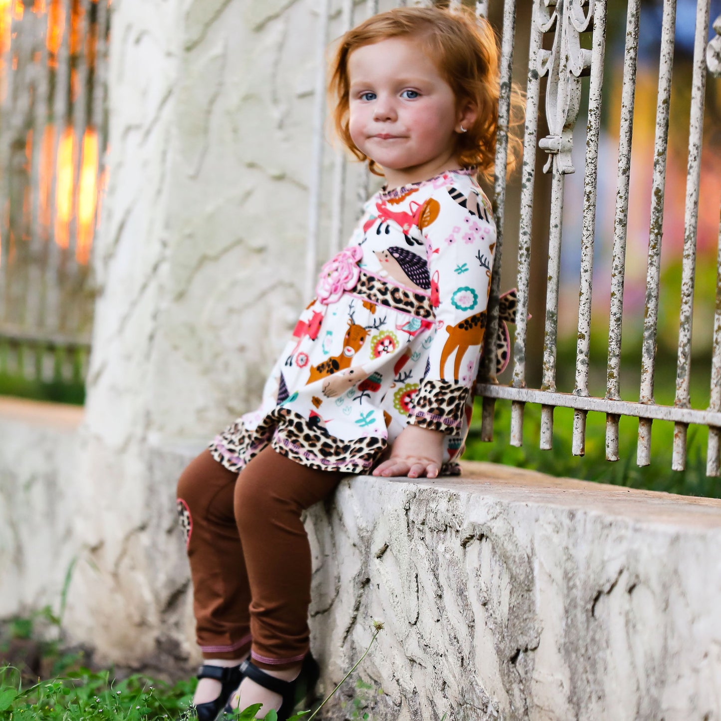 AnnLoren Big Little Girls Boutique Fall Forest Fox and Friends Dress & Leggings