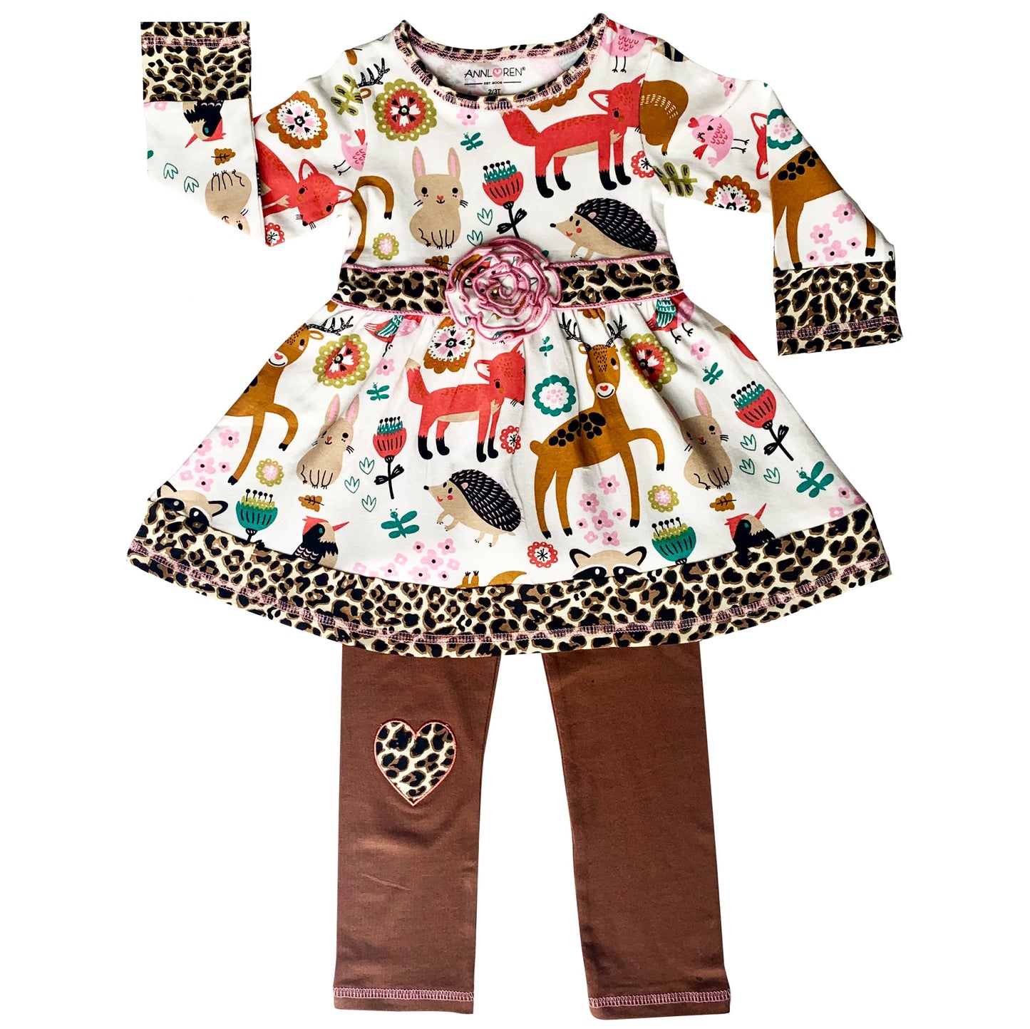 AnnLoren Big Little Girls Boutique Fall Forest Fox and Friends Dress & Leggings