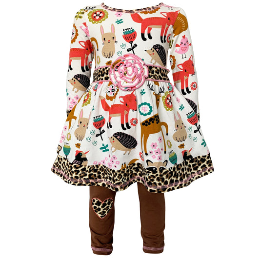 AnnLoren Big Little Girls Boutique Fall Forest Fox and Friends Dress & Leggings