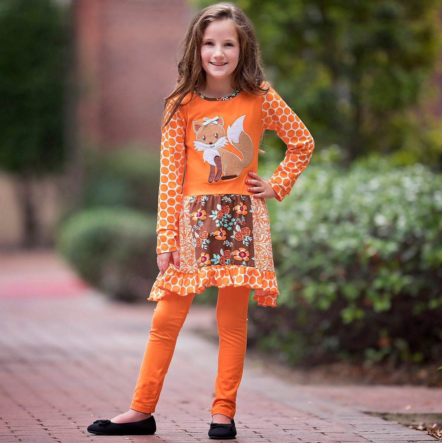 AnnLoren Big Little Girls Fall Foxy Floral Forest Friends Dress & Leggings
