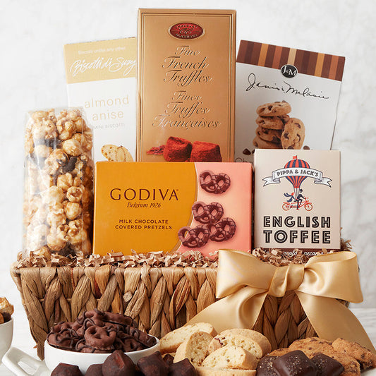 Gourmet chocolate gift basket with assorted chocolates and treats from GreatArrivals/WineCountry, arranged in a decorative basket.