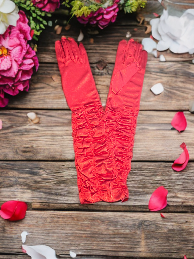 Red Calla Collection gloves, stylish accessories made of soft material, displayed on a neutral background.