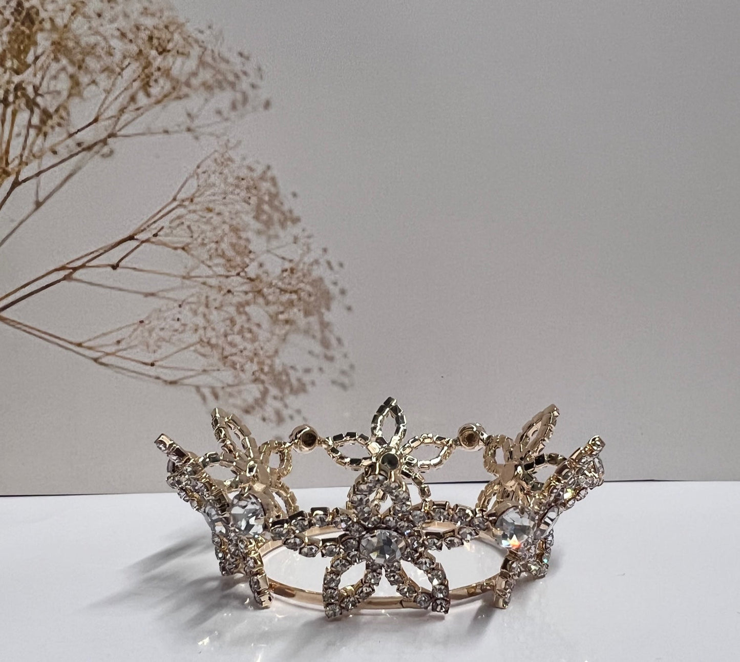 Gold Calla Collection Crown TR-40058 small flower crown, delicate jewelry with small floral design, crafted by CALLAcollection3.