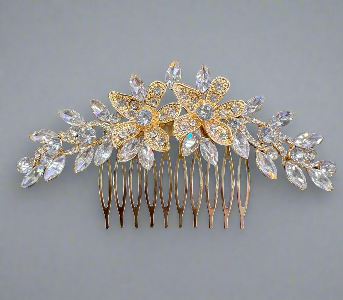 Calla Collection Hair Comb TR-41023 Intricate Cubic Zirconia CZ Flower Hair Comb