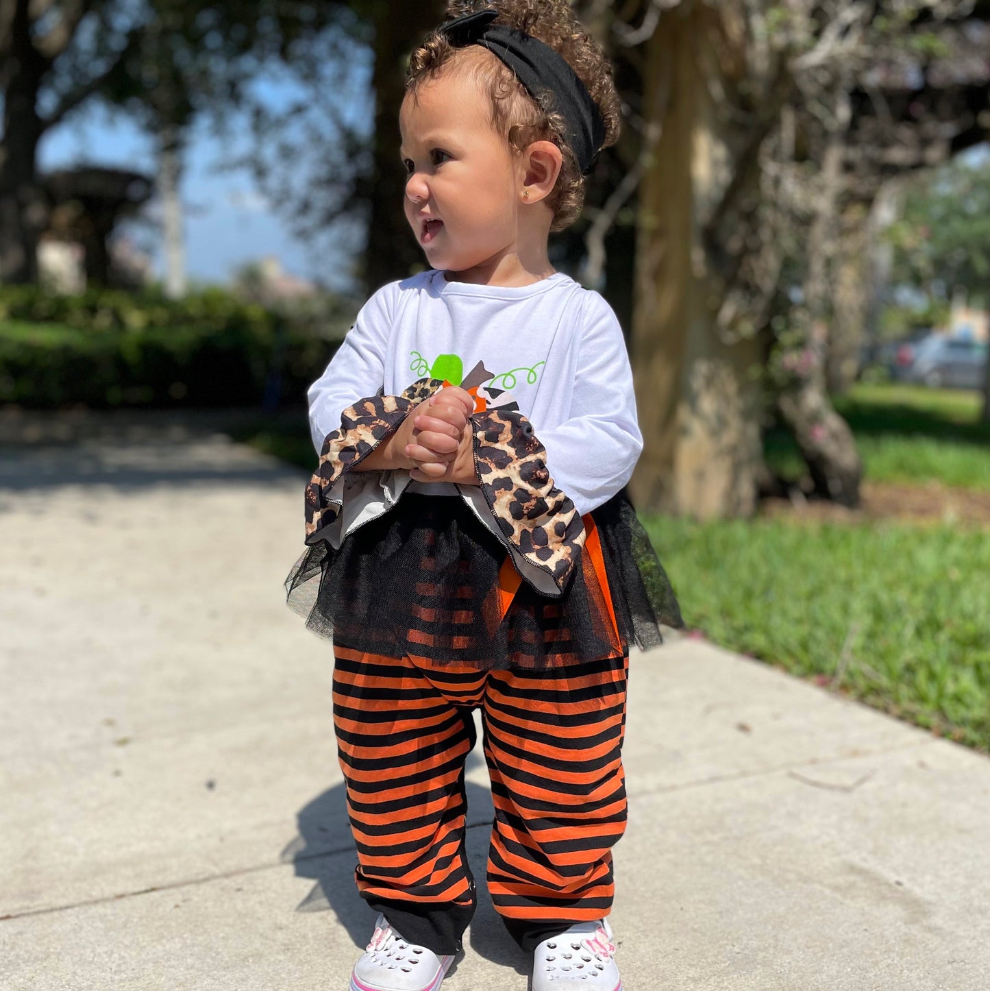Baby Girls Orange Pumpkin Thanksgiving Autumn Leopard Holiday Cotton Romper - AL Limited