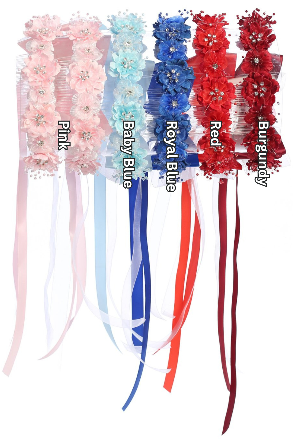 Kid's Dream flower crown with colorful gems and ribbons, featuring delicate floral and gemstone details for a charming look.