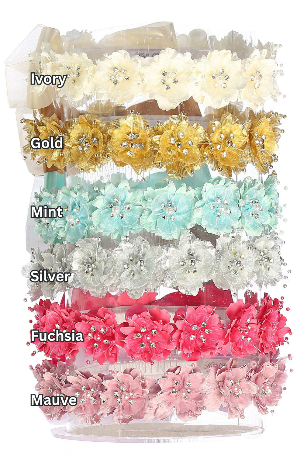 Kid's Dream flower crown with colorful gems and flowing ribbons, perfect for special occasions or dress-up.