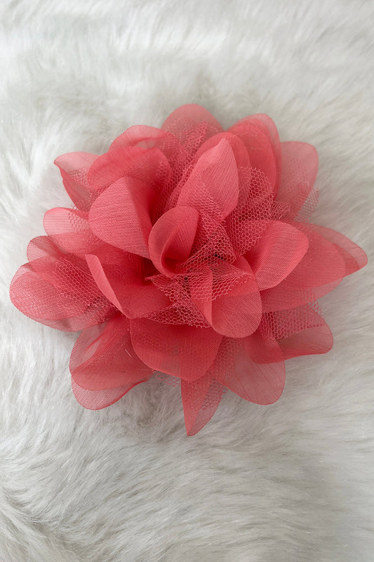 Kid's Dream fabric mesh flower accessories in coral, displayed as single or pack options for craft and decoration projects.