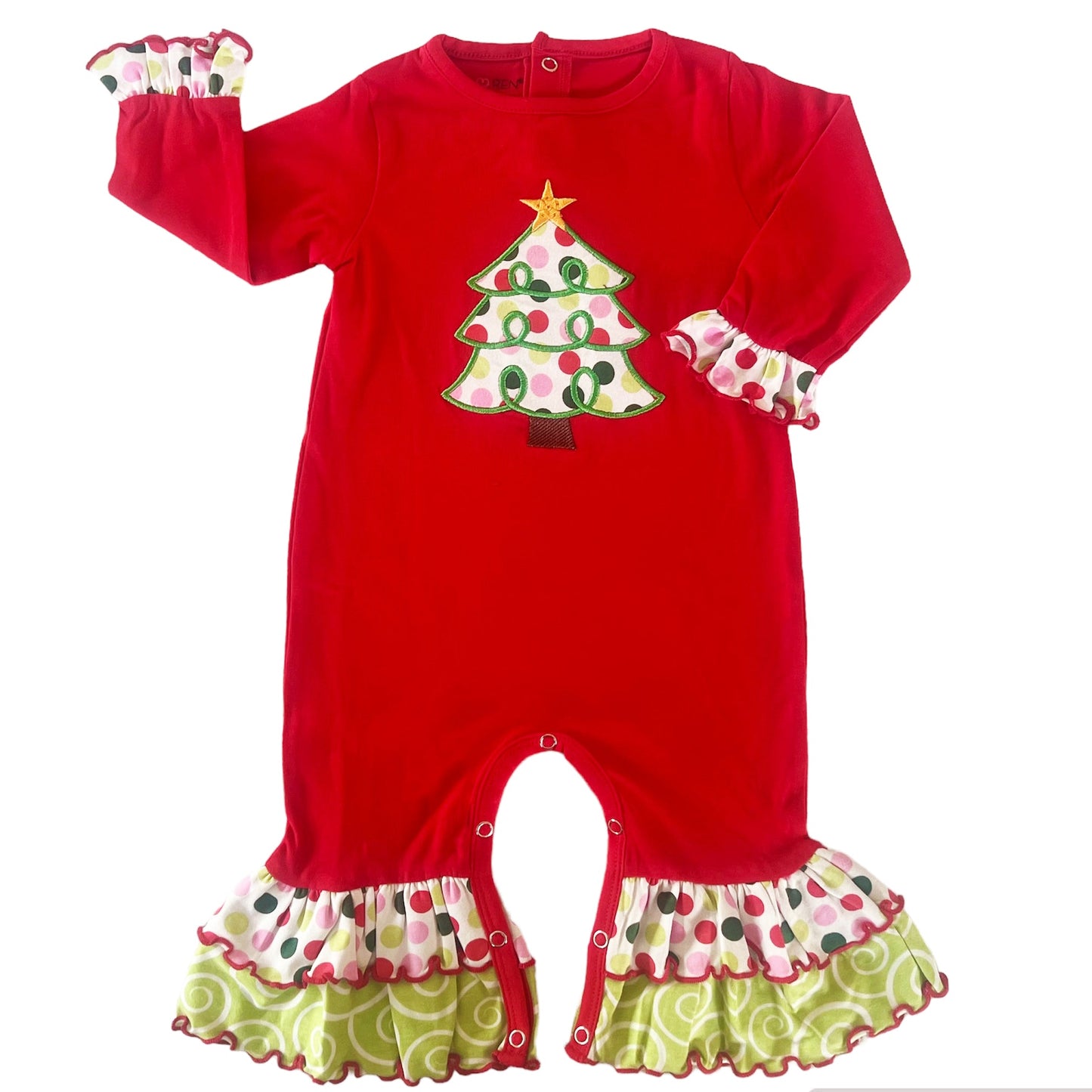 AnnLoren Baby Girls Red & White Christmas Tree Romper Outfit