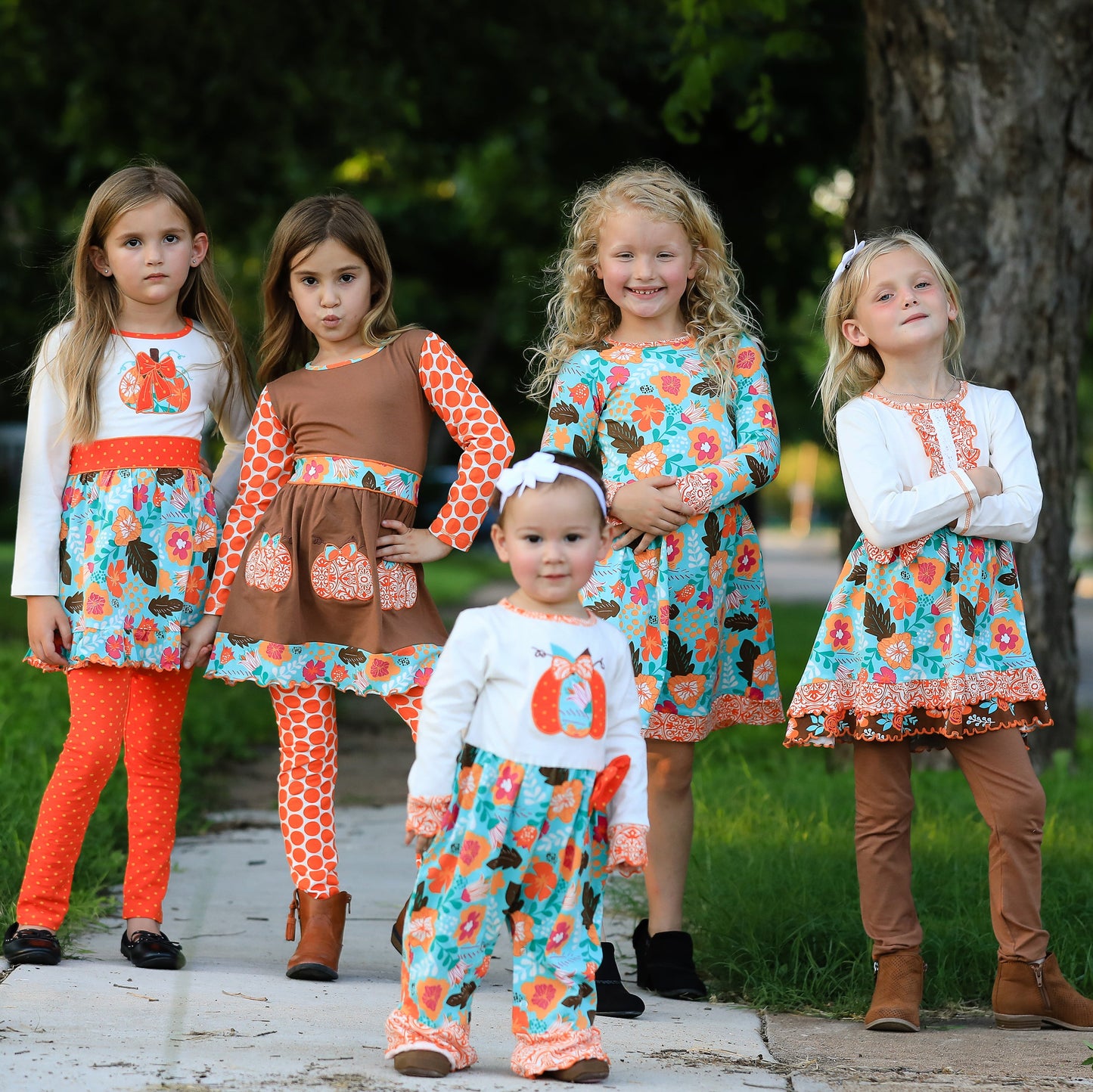 AnnLoren Girls Holiday Orange Pumpkin Patch Autumn Thanksgiving Dress & Leggings