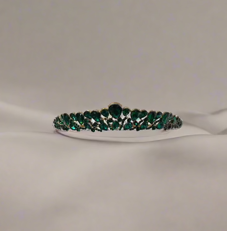 Calla Collection Tiara TR-942 small stone crown featuring elegant silver-tone metal and intricate design for special occasions.