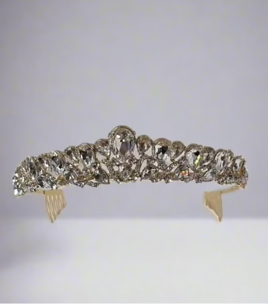 Calla Collection Tiara TR-942 small stone crown with intricate design, suitable for special occasions or elegant jewelry wear.