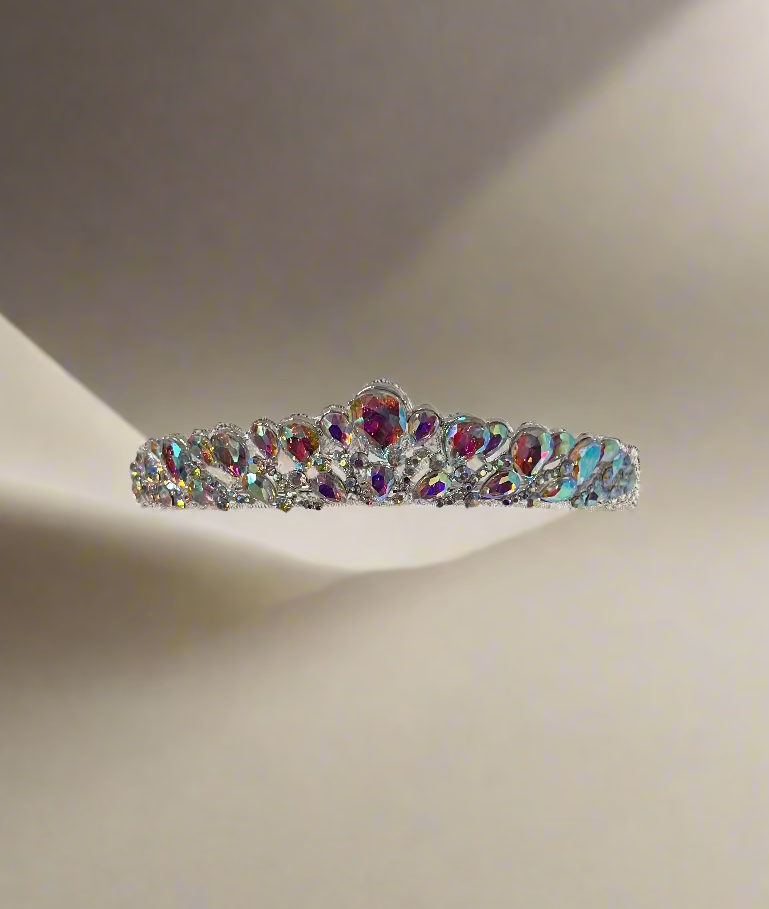 Calla Collection Tiara TR-942 small stone crown with intricate design, perfect for special occasions or elegant jewelry styling.