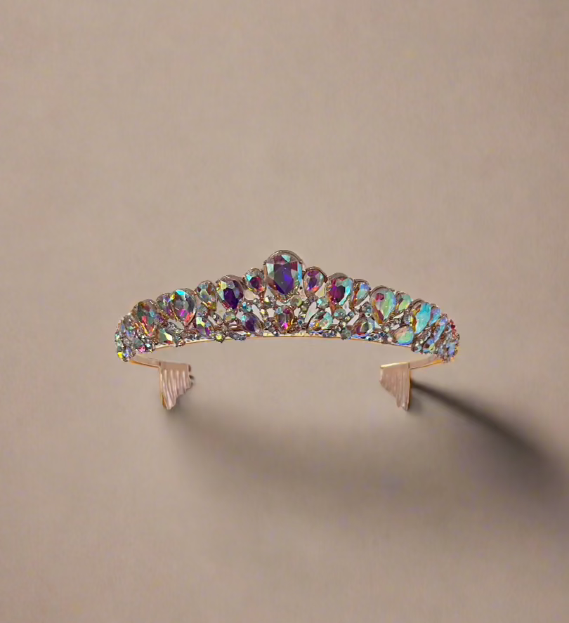 Calla Collection Tiara TR-942 small stone crown with intricate design, made of silver-tone metal, perfect for special occasions.