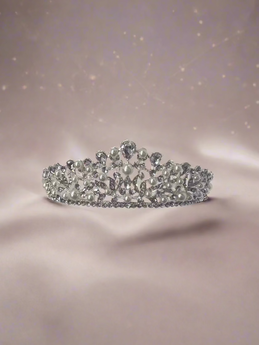 Calla Collection Tiara TR-931 Sophisticated Rhinestone and Pearl Crown