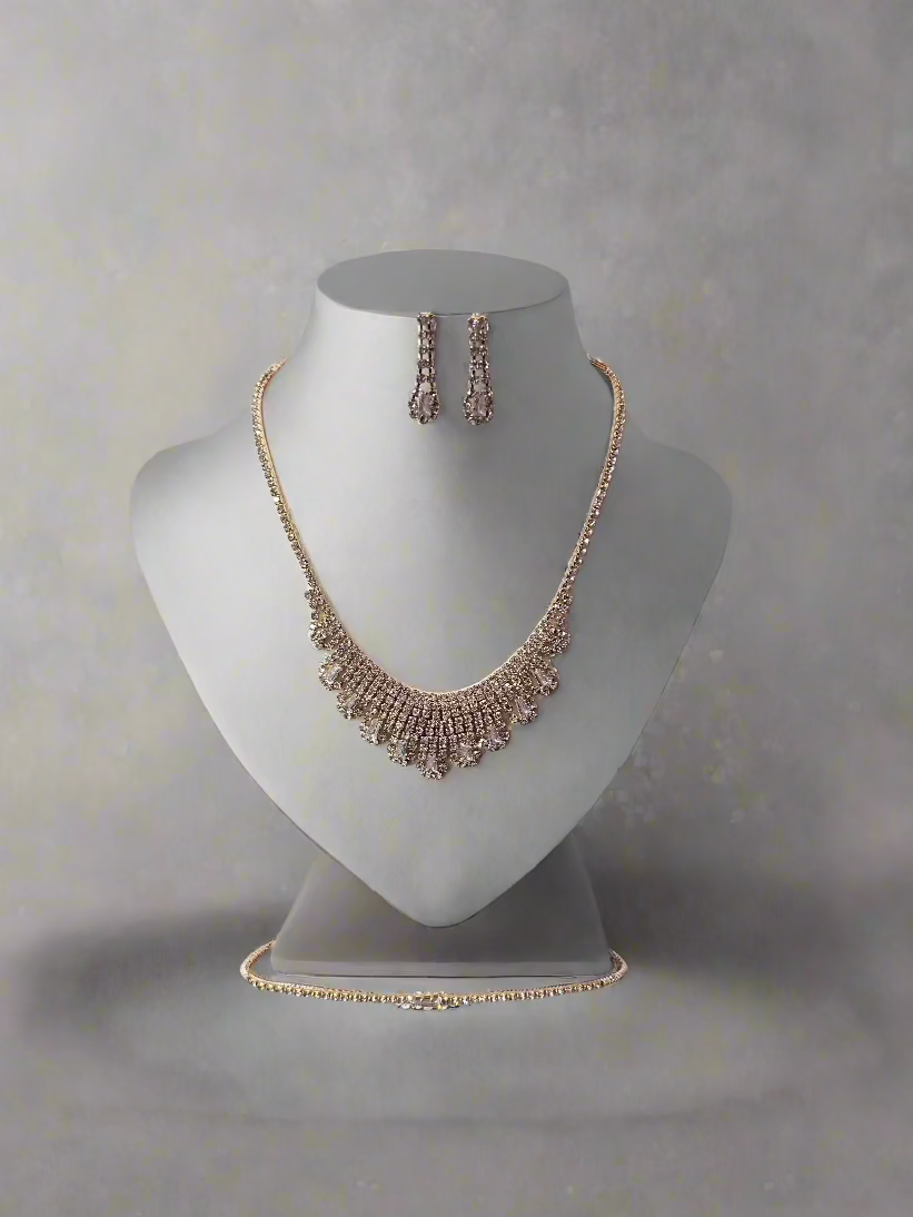 Calla Collection TR-3147 Intricate Rhinestone Necklace, Earring & Bracelet Set