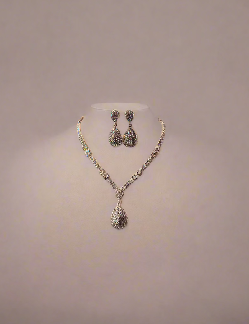 Calla Collection TR-20638 pageant jewelry set in classic polished metallic silver finish