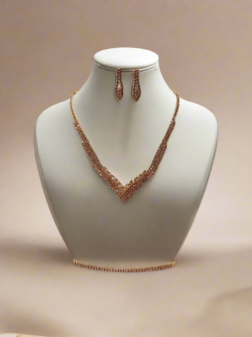 Calla Collection TR-015 Timeless Rhinestone Necklace, Earring & Bracelet Set