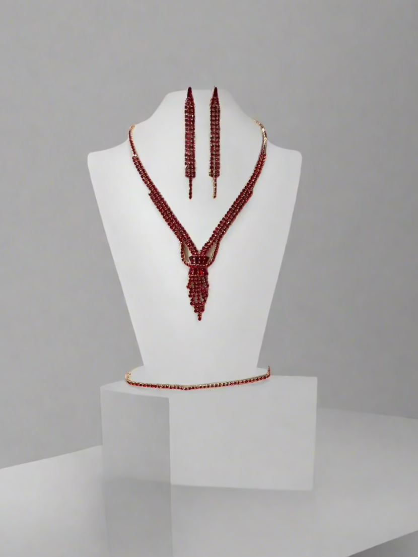 Calla Collection TR-019 Eye-Catching Rhinestone Necklace, Earring & Bracelet Set