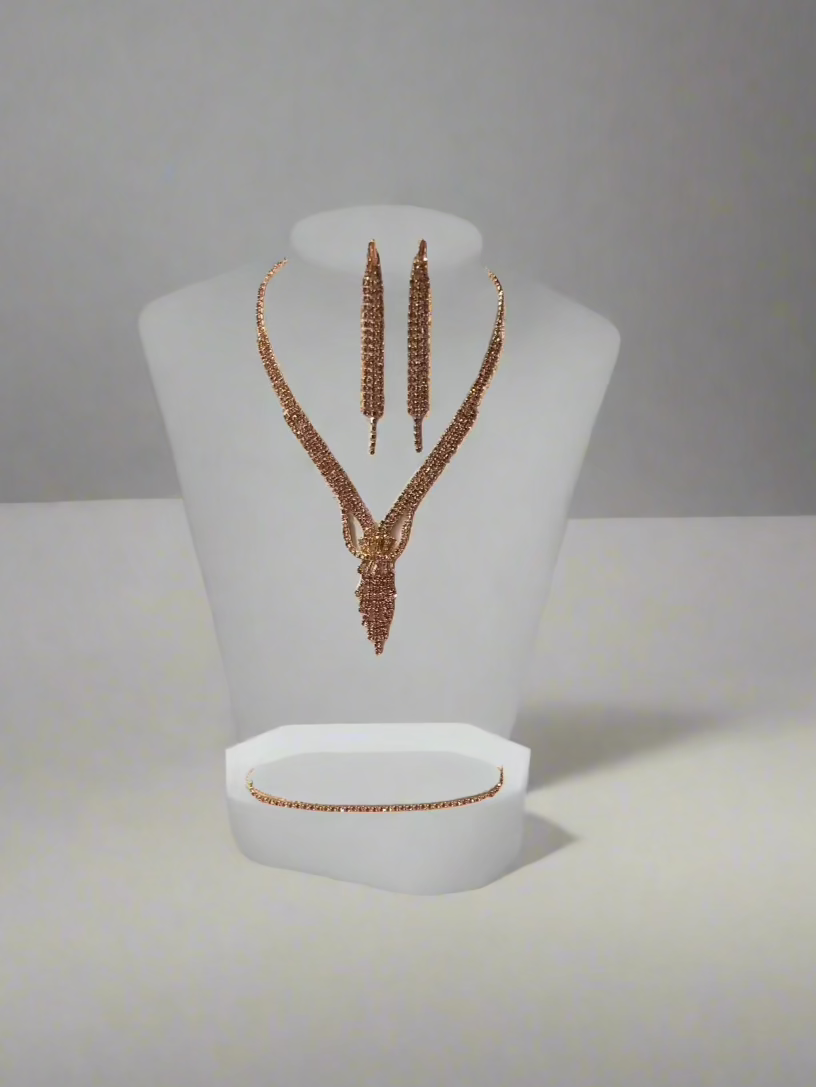 Calla Collection TR-019 Eye-Catching Rhinestone Necklace, Earring & Bracelet Set