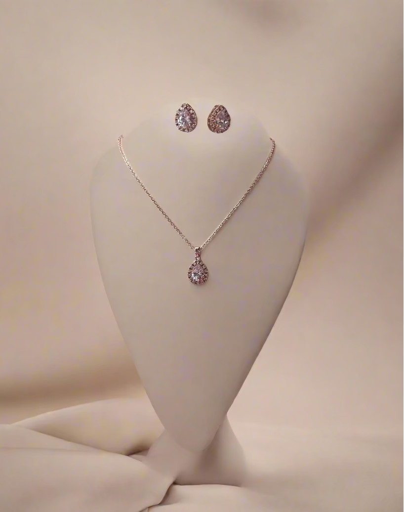 Calla Collection TR-22287 Luxury Teardrop Cubic Zirconia Necklace Set